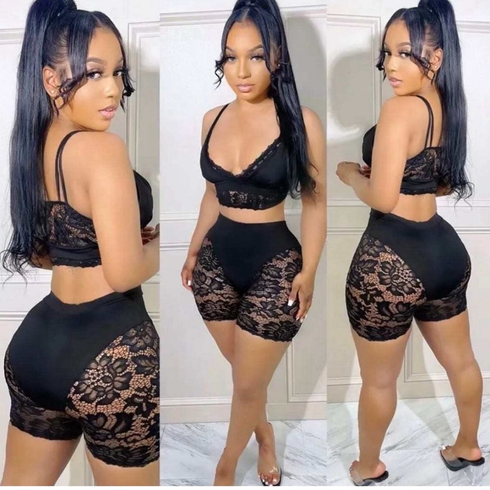 Black Lacey Short Set